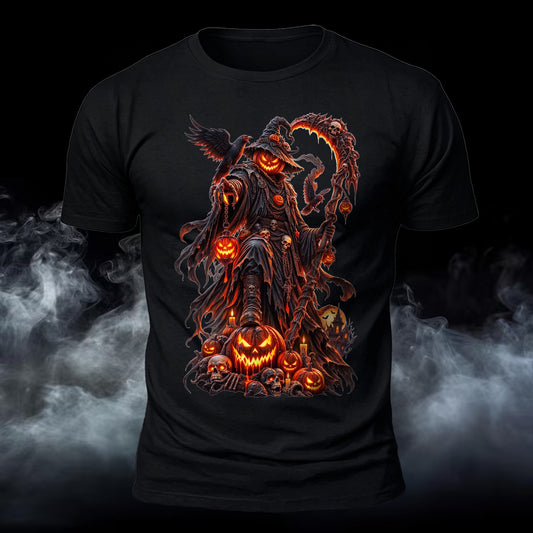 Jack-O'-Lantern With Scythe Printed Short Sleeve T-Shirt