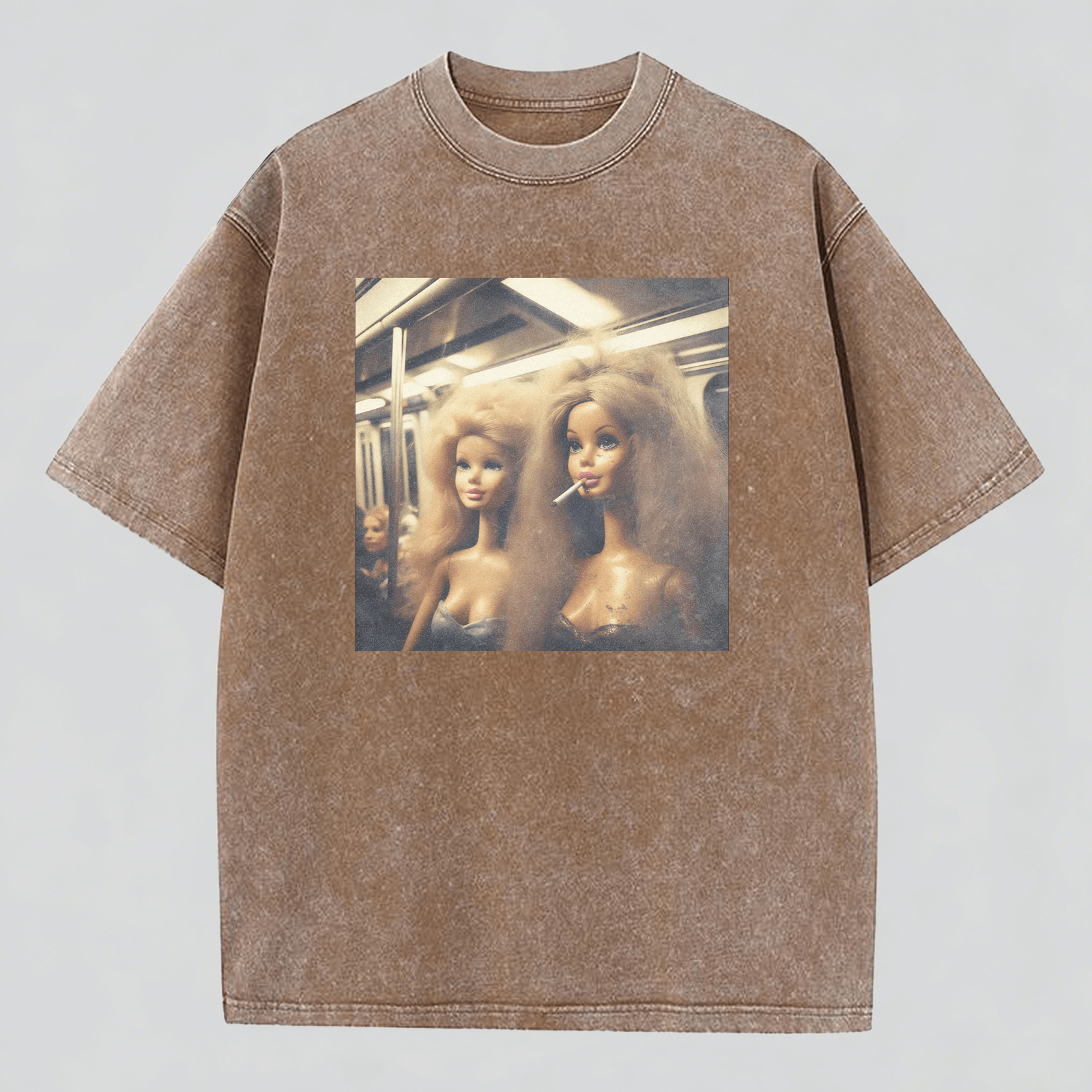 MEME Metro Smoking Print Washed Cotton T-Shirt