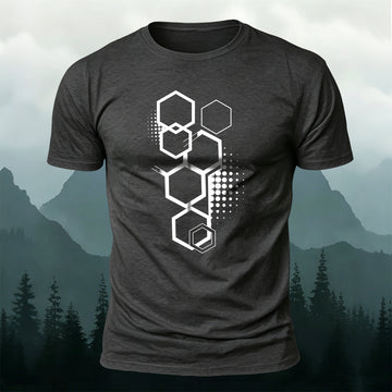 Cotton Hexagon Geometric Pattern Trendy Casual T-Shirt