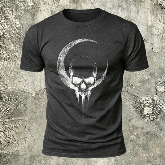 Moon Skull Print Casual 100% Cotton T-Shirt