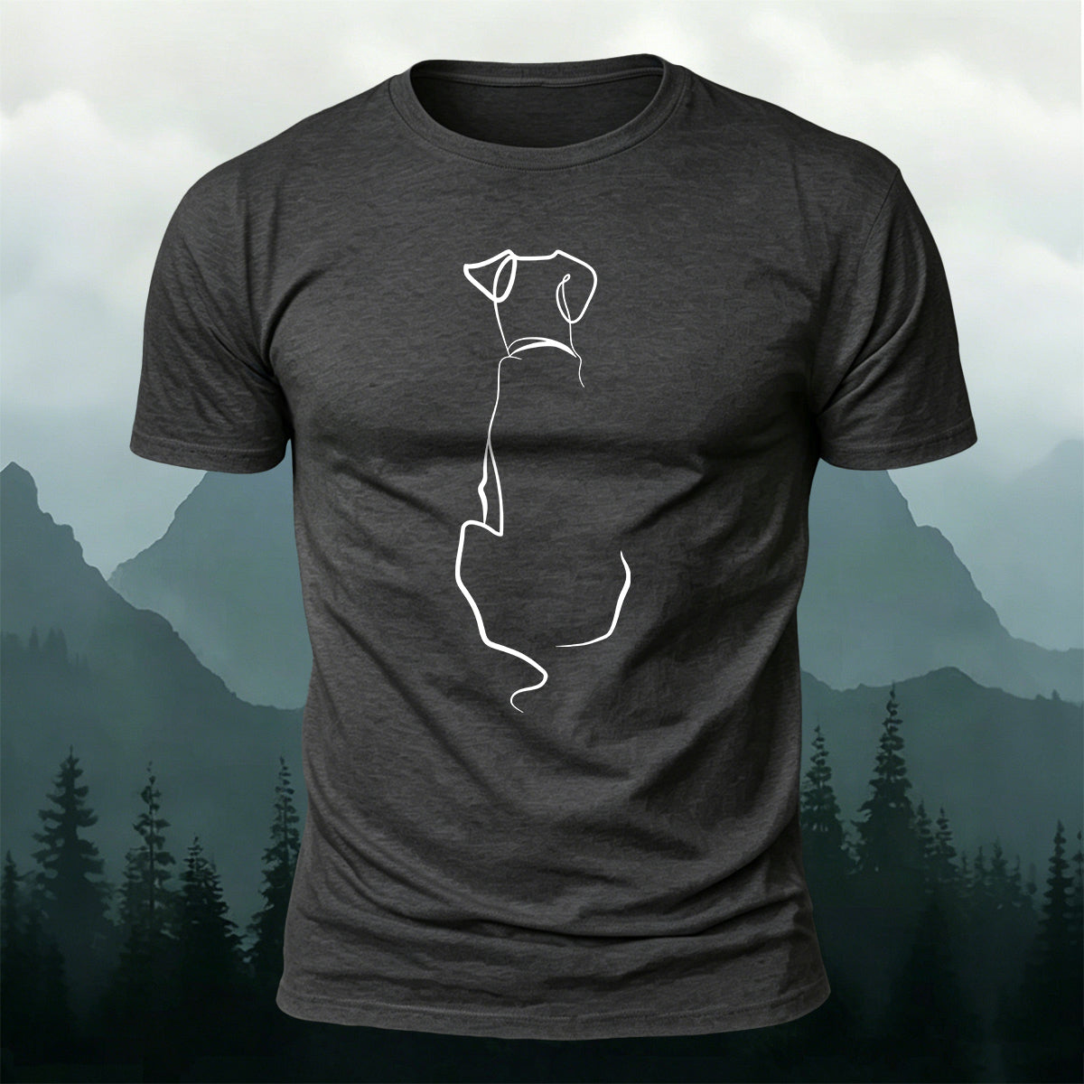 Cotton a Line-Art Puppy Print Casual T-Shirt