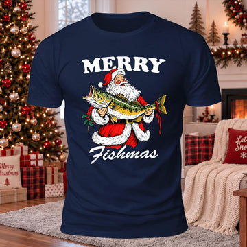 Merry Merry Fishmas Printed Casual Short Sleeve T-Shirt