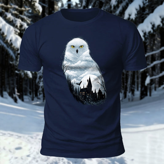 DTG Snowy Owl Forest Printed Short Sleeve T-Shirt