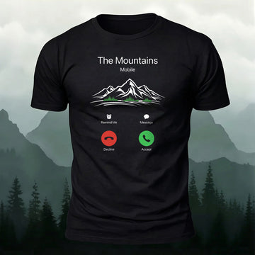 Premium Cotton The Mountain Is Calling Print Casual T‑Shirt