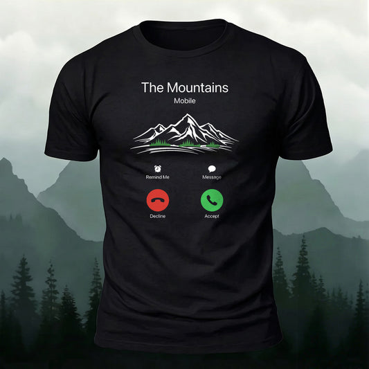 Premium Cotton The Mountain Is Calling Print Casual T‑Shirt