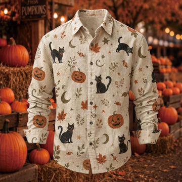 Vintage Black Cat & Pumpkin Long Sleeve Shirt
