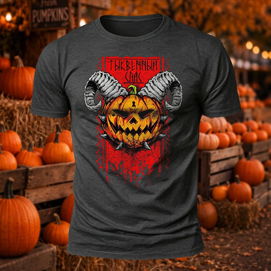 Vintage Gothic Horror Demon Pumpkin Halloween Printed Short Sleeve T-Shirt