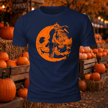 Vintage Witch & Skull Moon Halloween Printed Short Sleeve T-Shirt