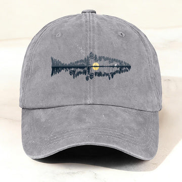 Forest Reflection Fish Distressed Print Cap
