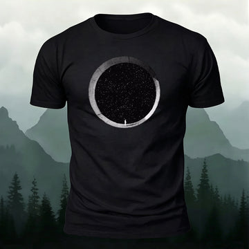 Cotton Starry Sky and Black Hole Print Round-Neck T-Shirt