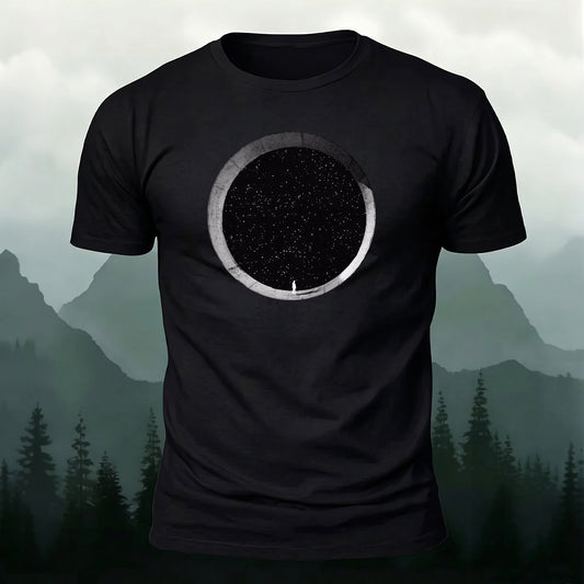 Cotton Starry Sky and Black Hole Print Round-Neck T-Shirt