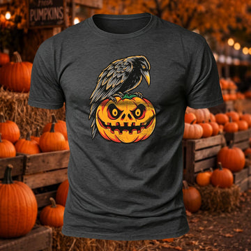 Gothic Raven & Pumpkin Printed Short Sleeve T-Shirt