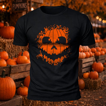 Pumpkin Face Printed Short Sleeve T-Shirt