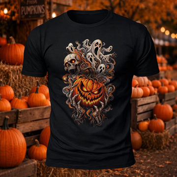 Halloween Jack-O'-Lantern Printed Short Sleeve T-Shirt