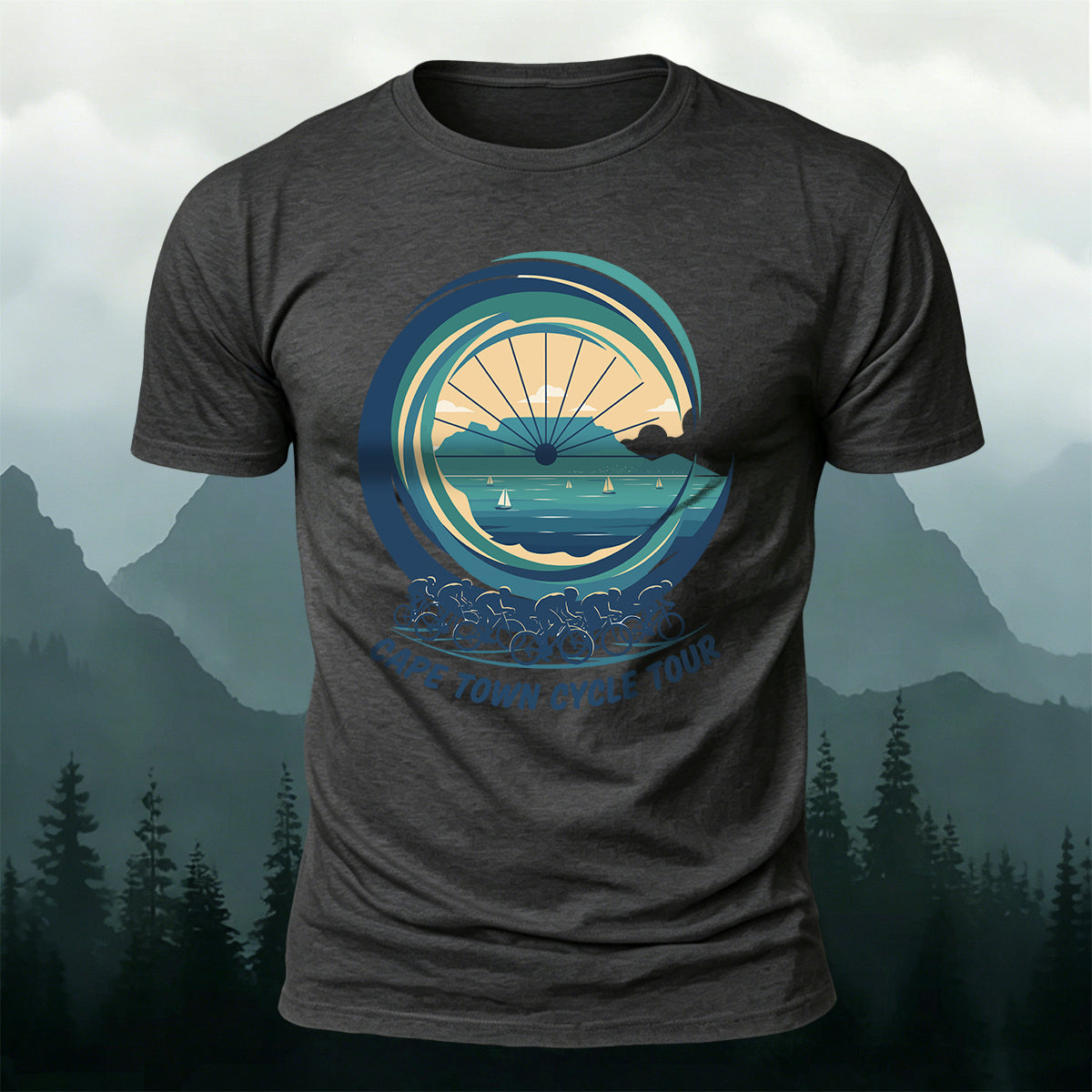 Outdoor Cyclists Round-print Casual Cotton T-Shirt