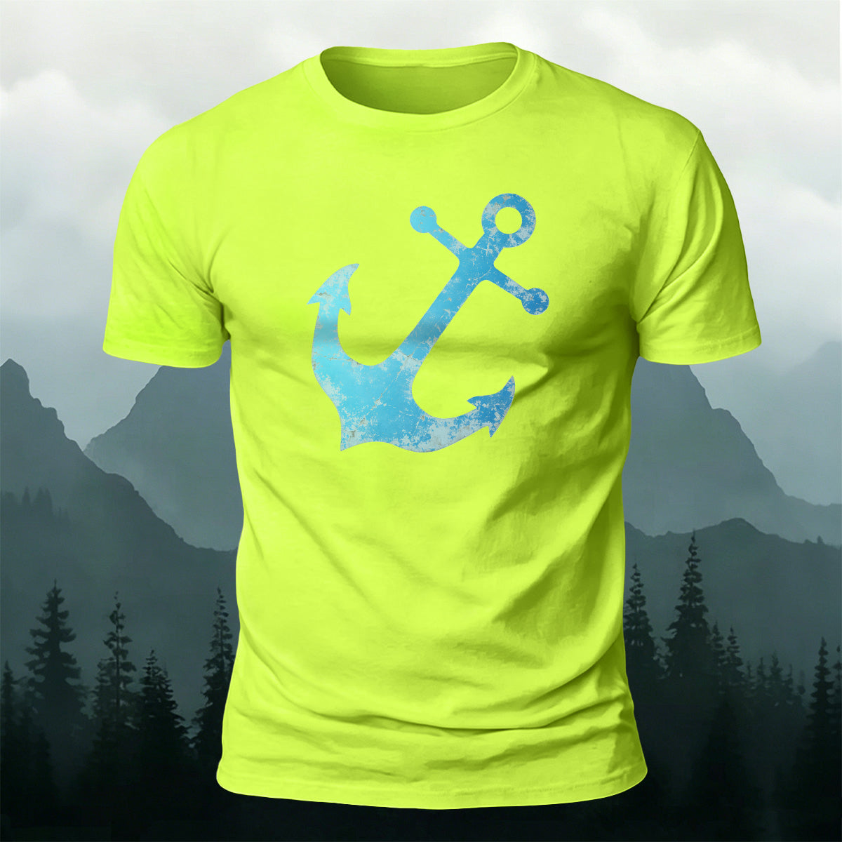 Vintage Blue Anchor Outdoor Casual Cotton T-Shirt
