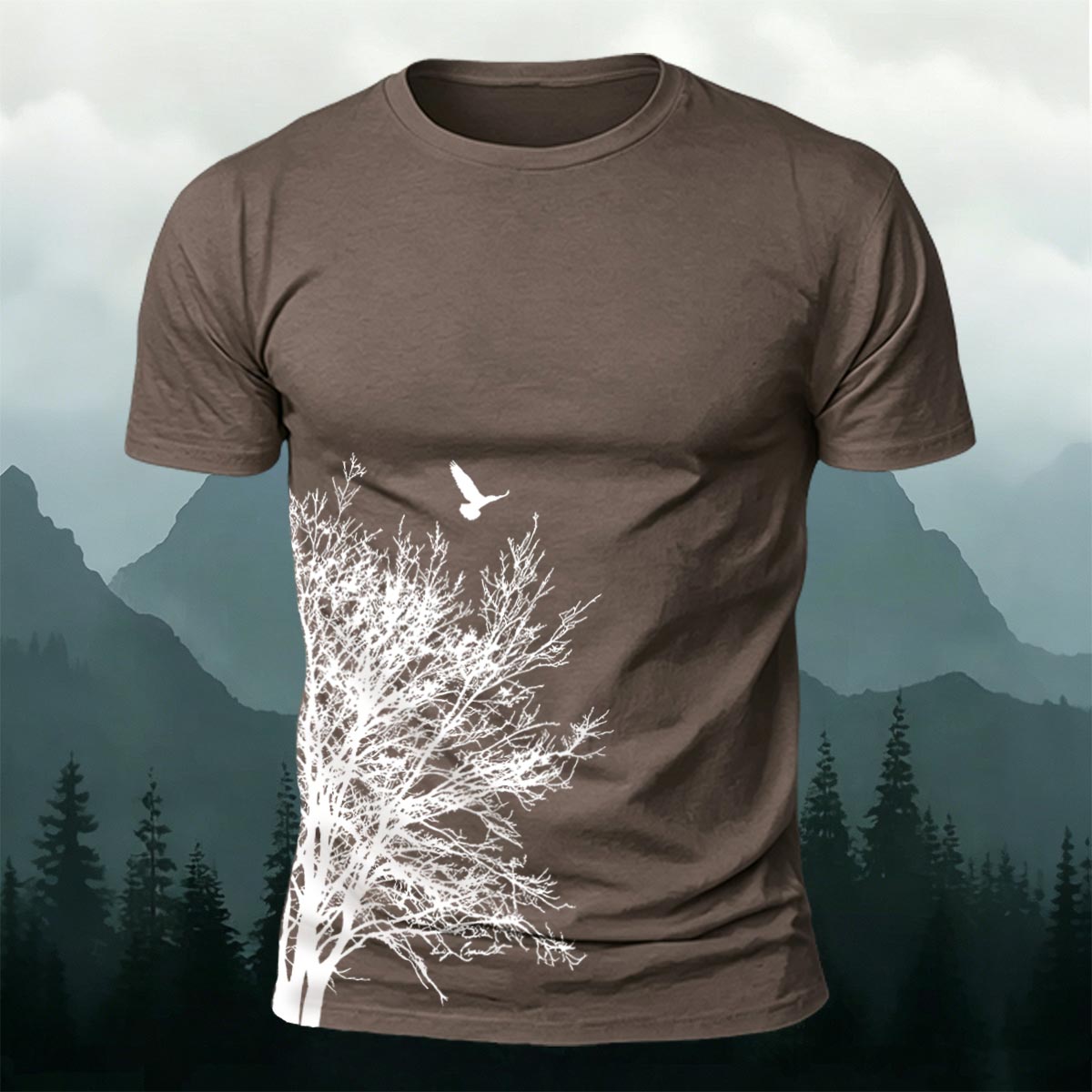 Minimalist  Tree Pattern Natural Style Casual T-Shirt