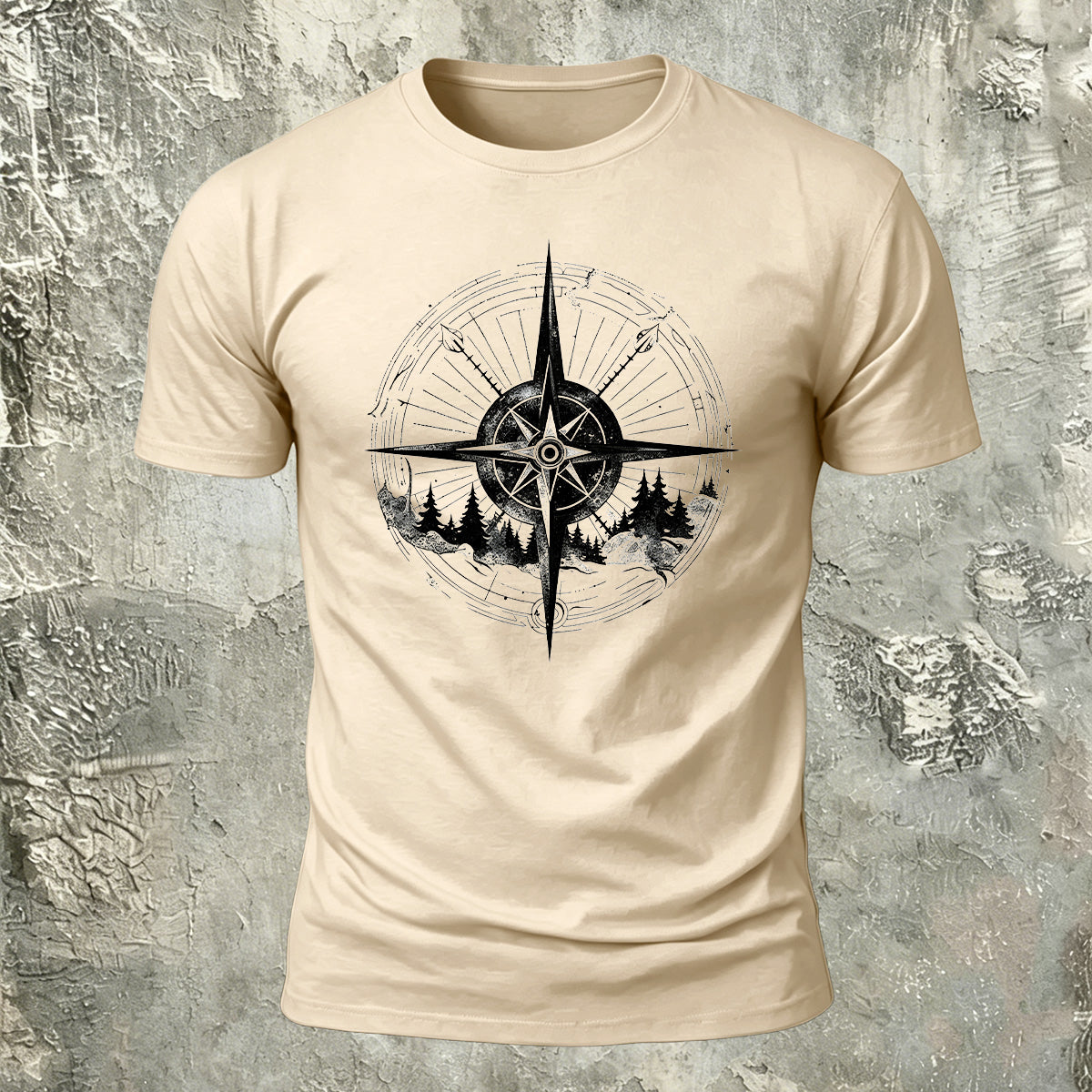 Minimalist Compass Skin-Friendly Round Neck T-Shirt