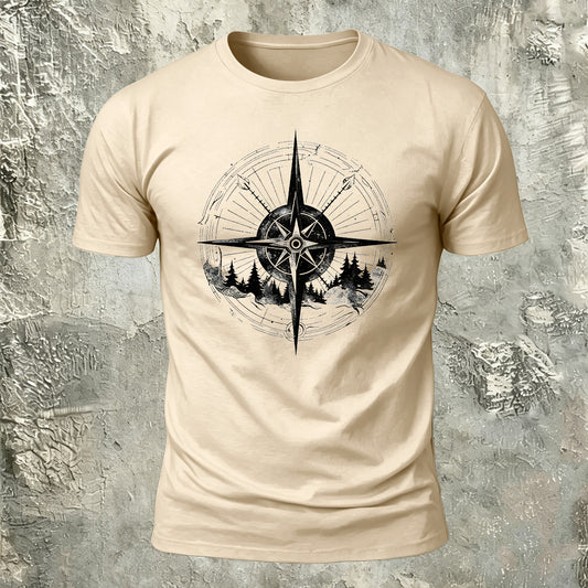 Minimalist Compass Skin-Friendly Round Neck T-Shirt