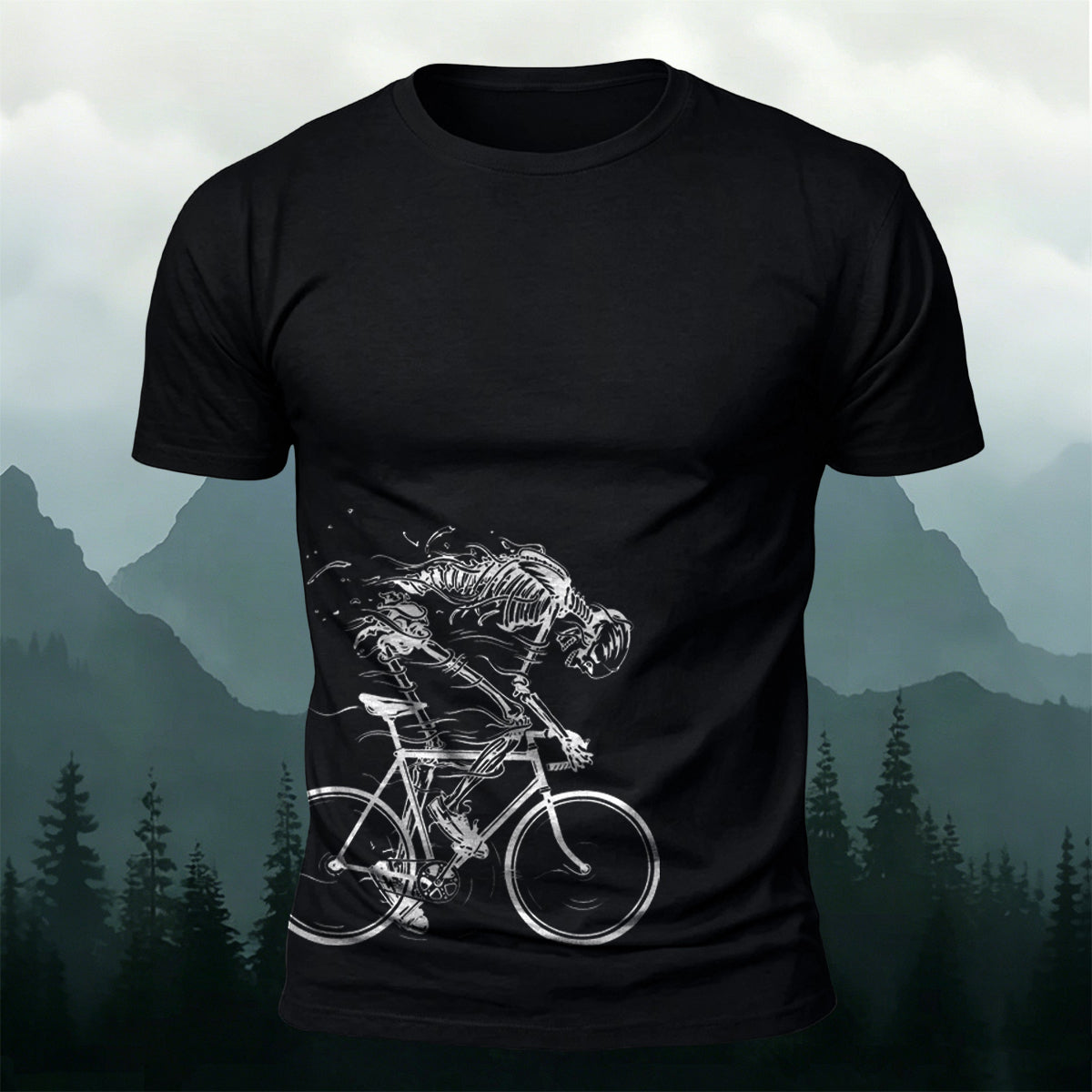 Cycling Skeleton Fun Graphic Casual 100% Cotton Tee