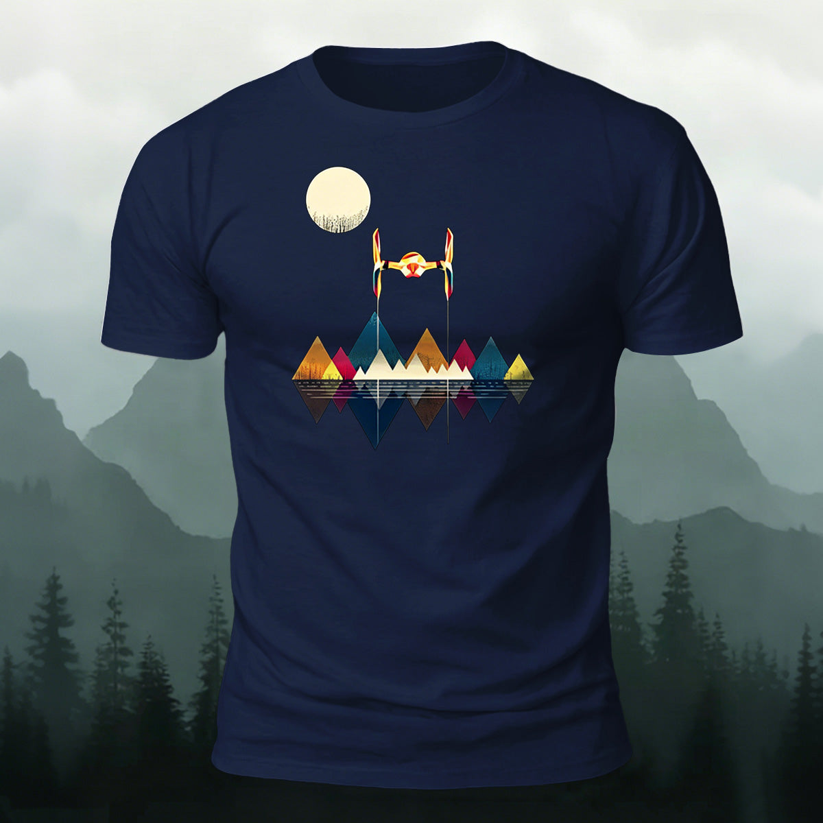 Color Graphic Print Premium Cotton Casual T-Shirt Navy