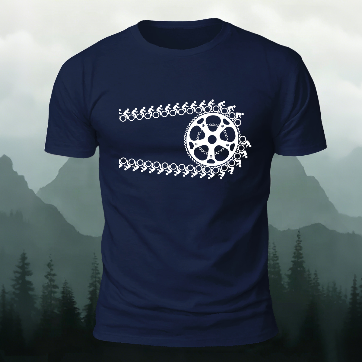 Artistic Cycling Pattern Outdoor Style Skin-Friendly T-Shirt Navy