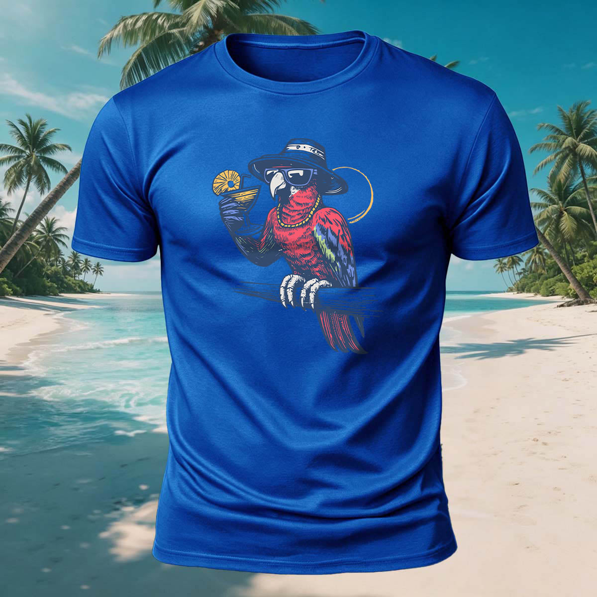 A Drink and Relax Bird Print Versatile Cotton T-Shirt