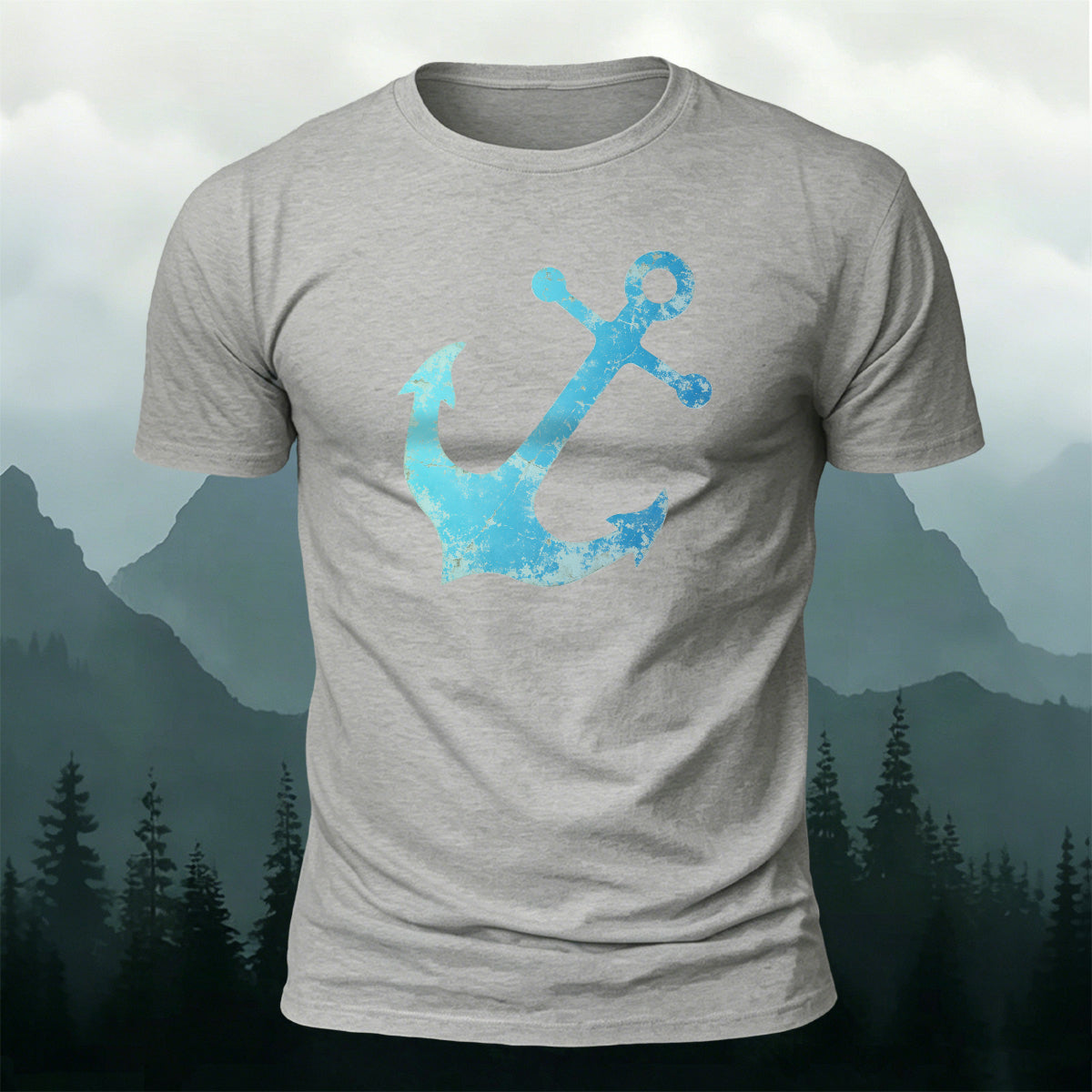 Vintage Blue Anchor Outdoor Casual Cotton T-Shirt