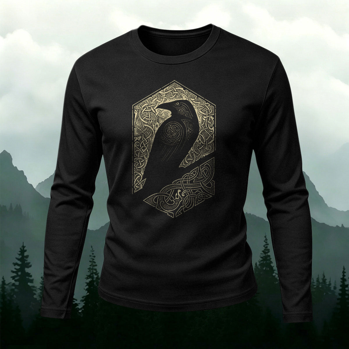 Vintage Bird Print Casual Cotton Long-Sleeve T-Shirt