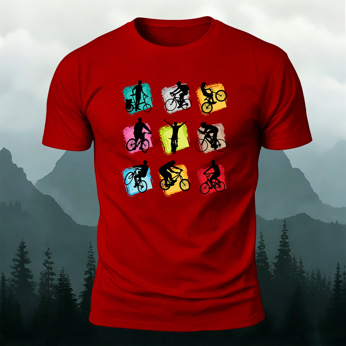 Colorful Nine-Grid Cycling Series Printed Cotton T-Shirt