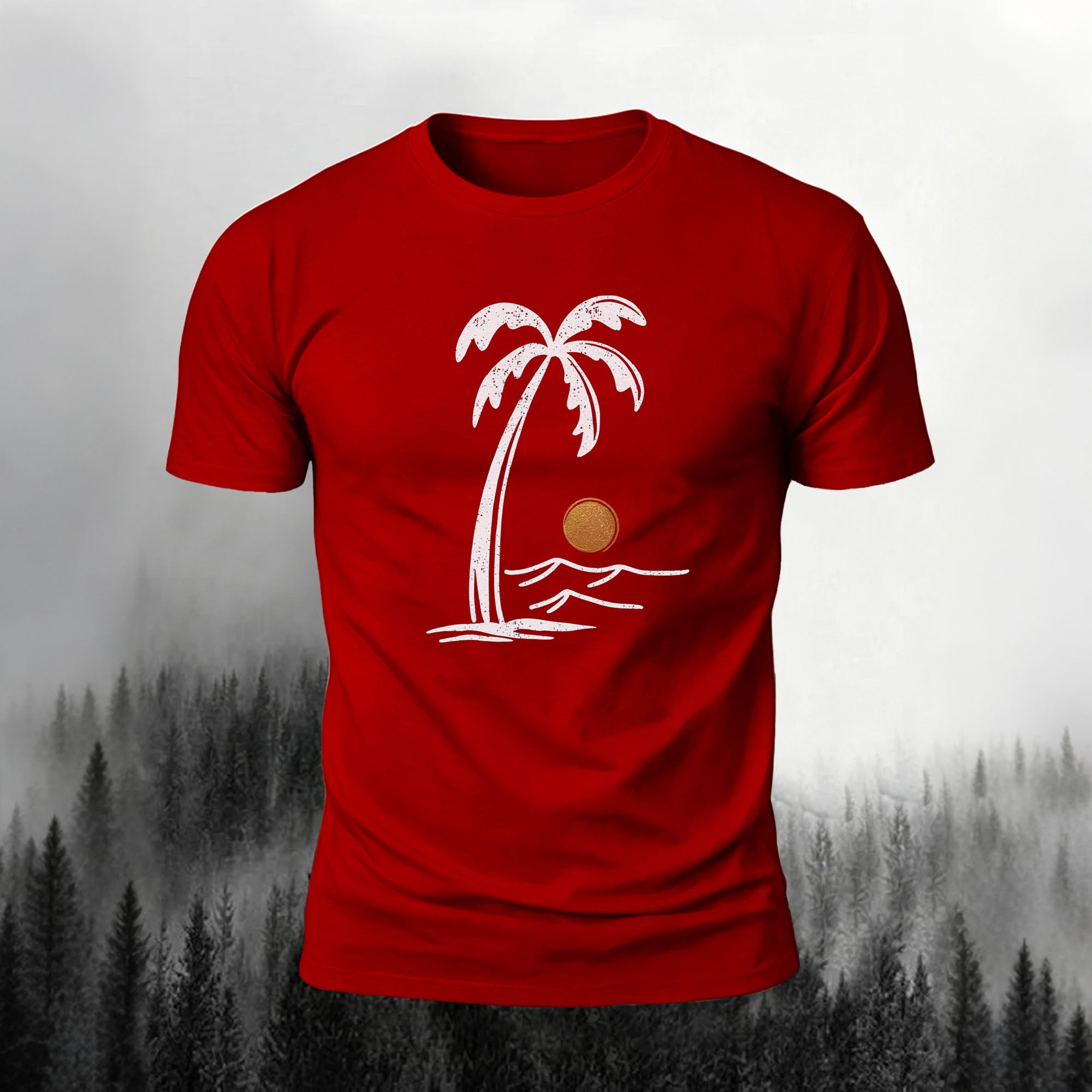 Mountain Series Simple Pattern Cotton Breathable T-Shirt Red