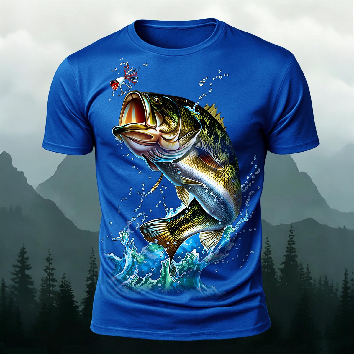 Bass Bite Bait Printed Casual Polyester T-shirt