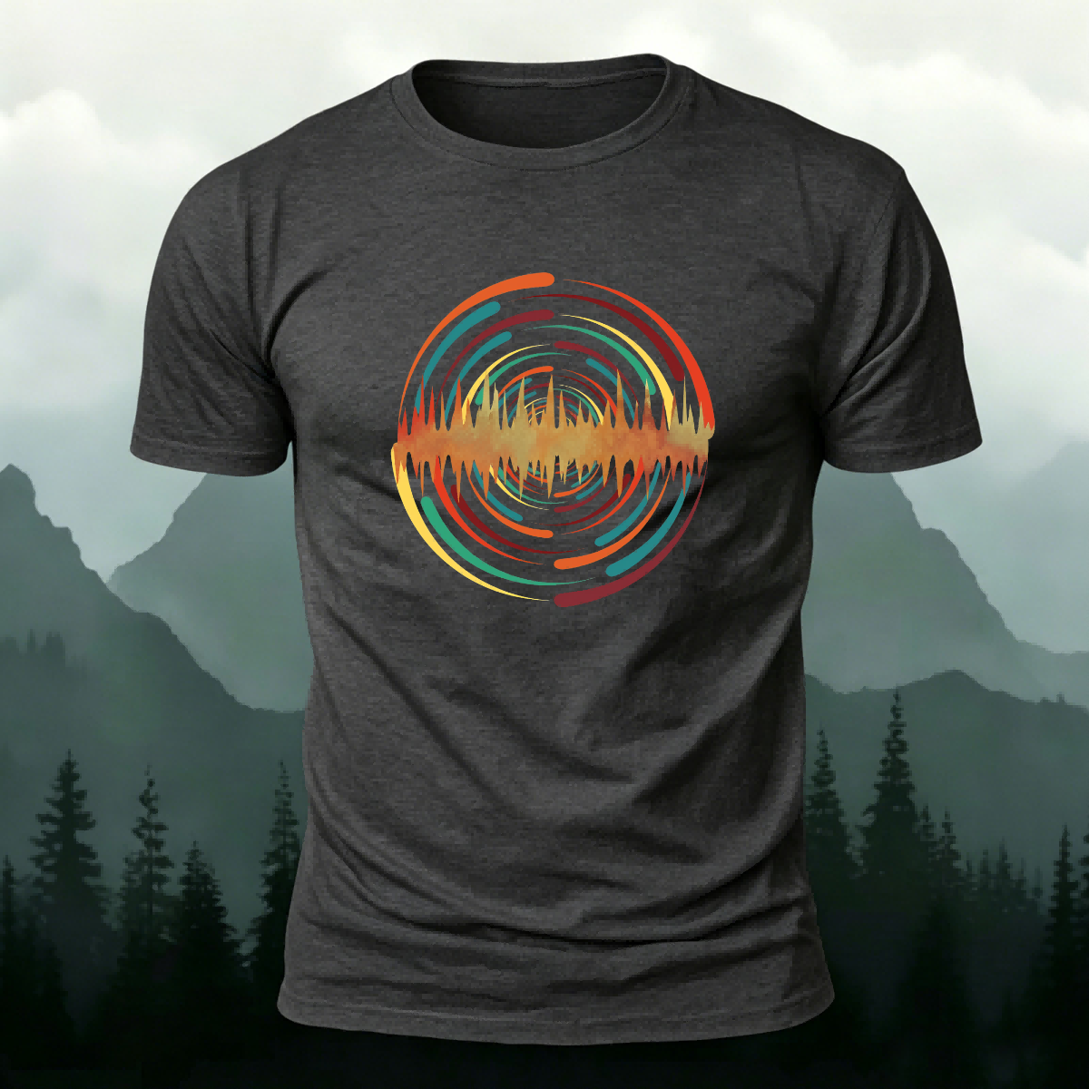 Colorful Pattern Artistic Casual Premium Cotton T-Shirt Dark Grey
