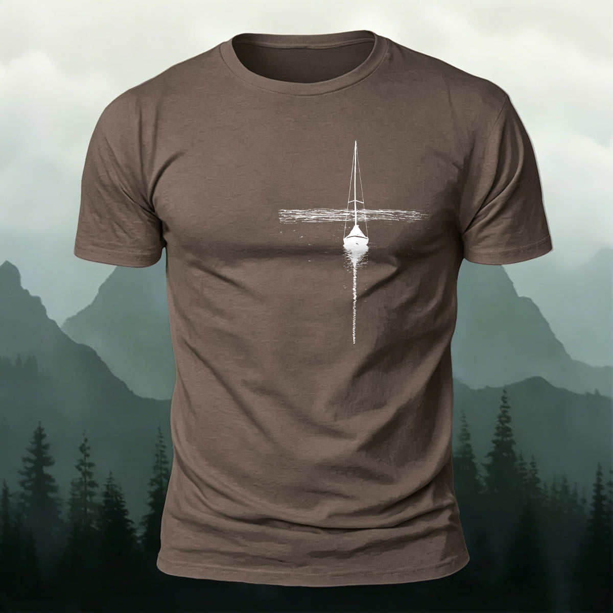 Silhouette of a Lonely Fishing Boat Print  Cotton T-Shirt