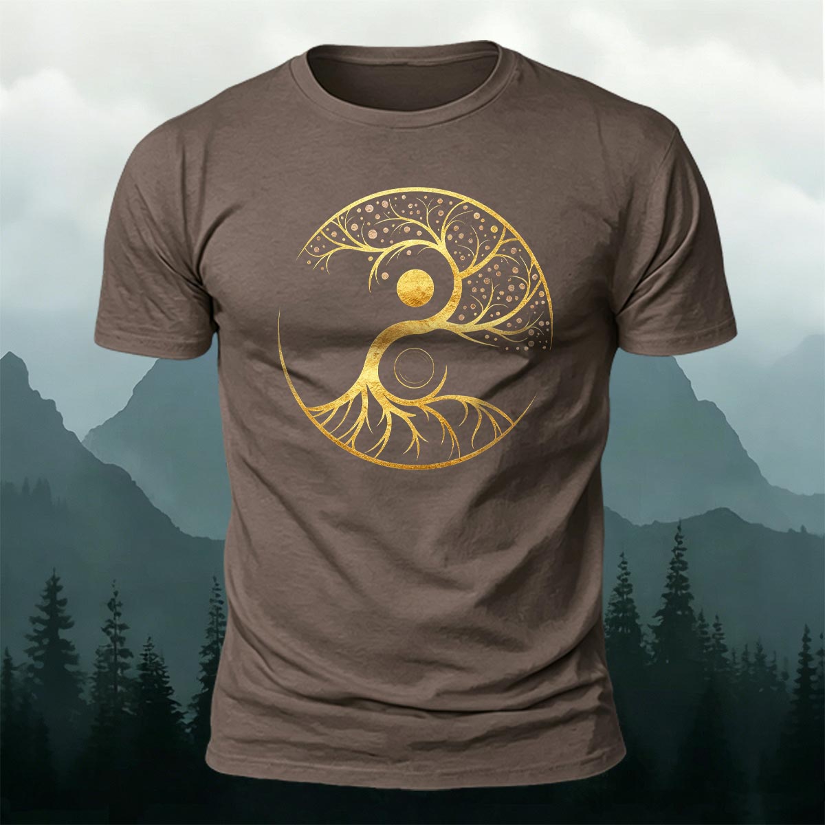 Artistic Graphics Pattern Mountain-Style Cotton T-Shirt