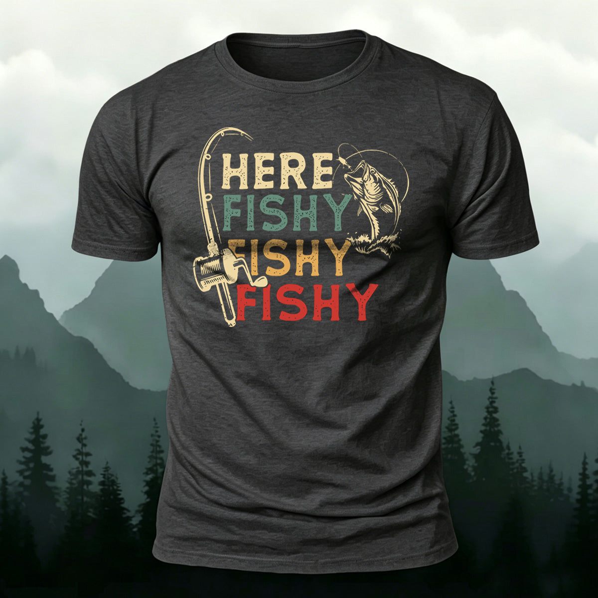 Here Fishy Outdoor Casual Cotton T-Shirt