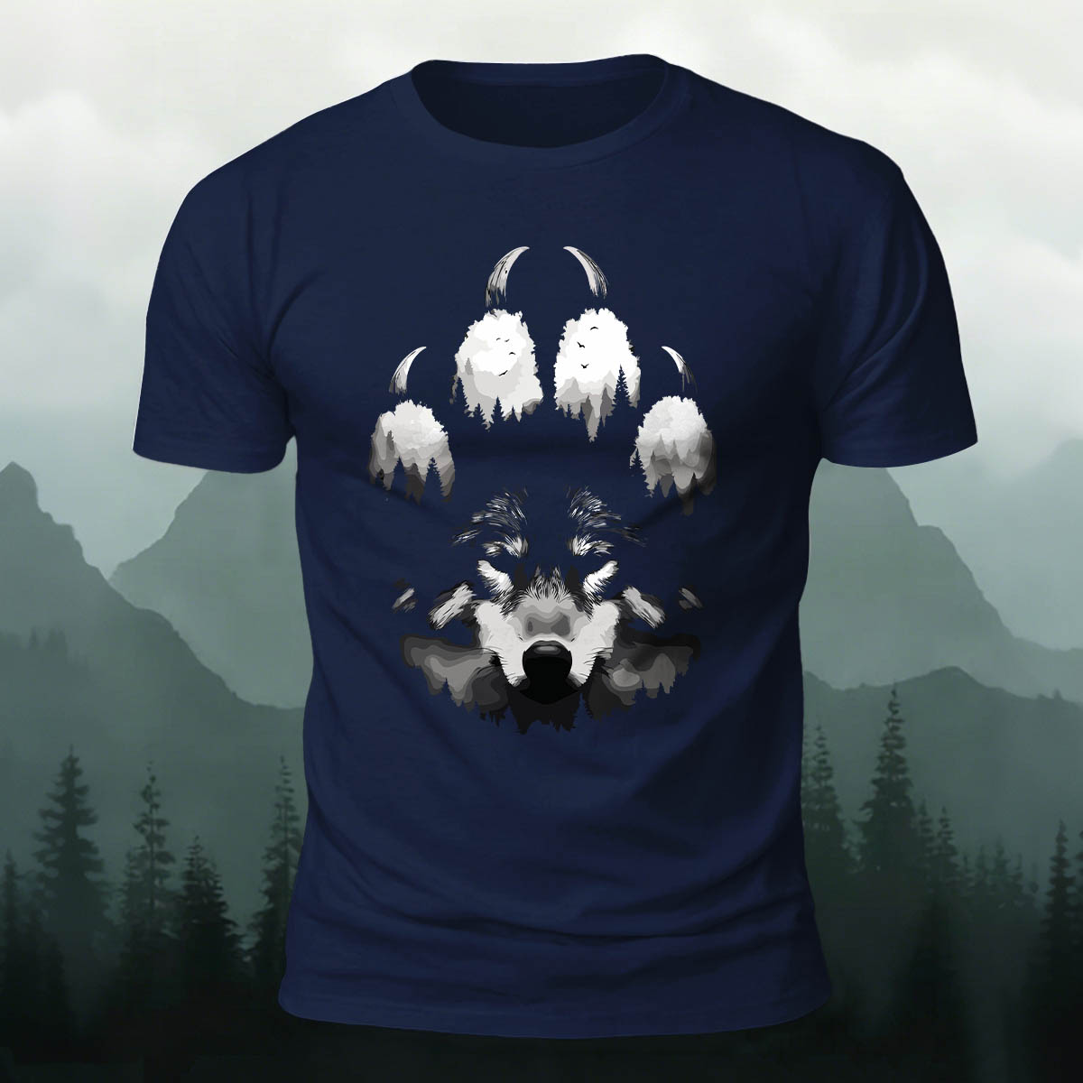 Creative Wolf Claw and Wolf Head Print  Cotton T-Shirt