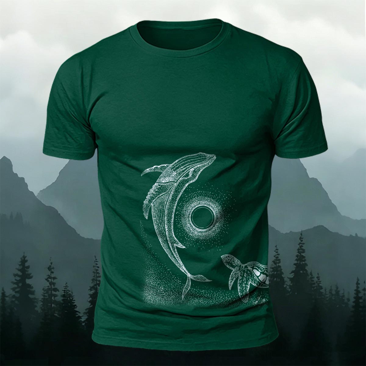 Star Ring Whale Print Casual Cotton T-Shirt