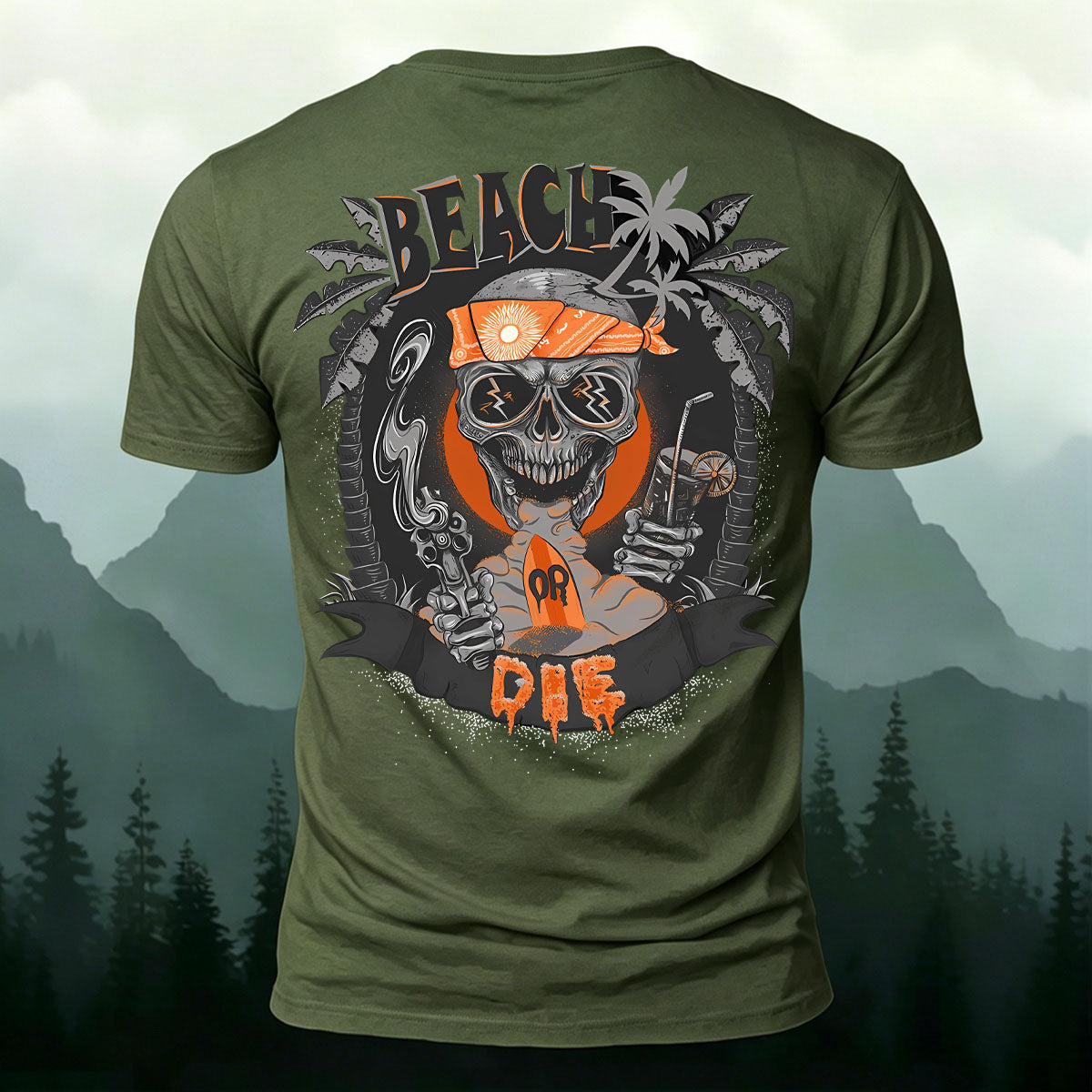 Skull Beach Vacation Fashion 100% Cotton T-Shirt