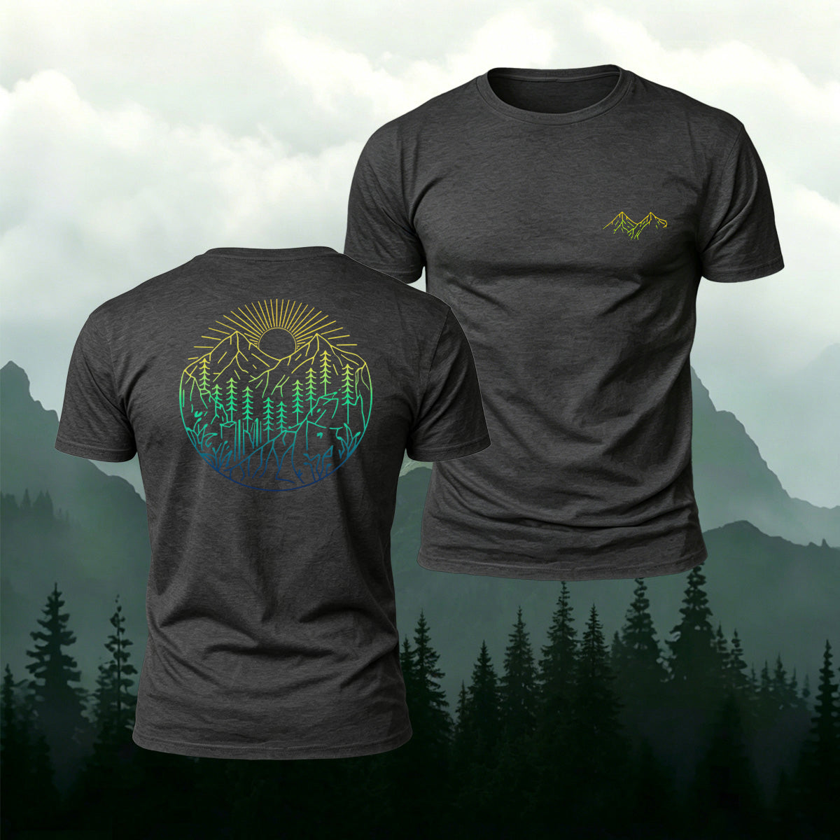 Minimalist Forest Pattern Natural Breathable Material Tee Dark Grey