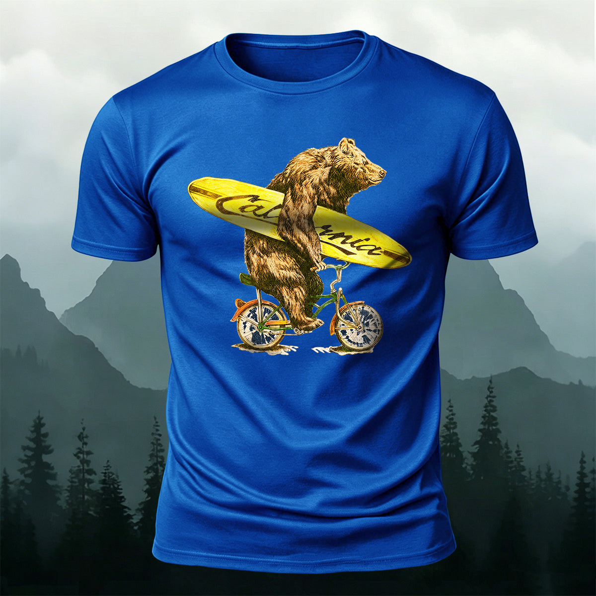 Fun Bear Cycling Surfing Outdoor Premium Cotton Tee