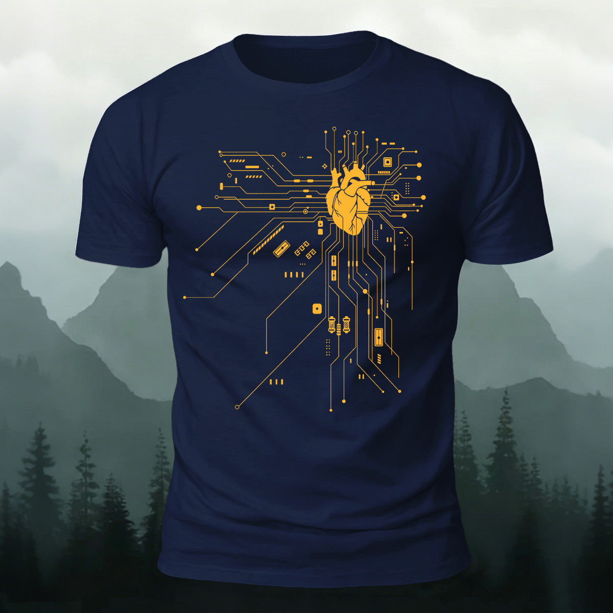 Creative Heart Pattern Combed Cotton T-Shirt Navy