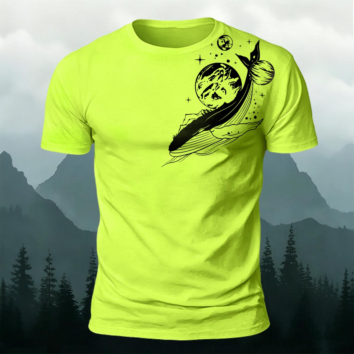 Whale and Space Print Casual Cotton T-Shirt NG
