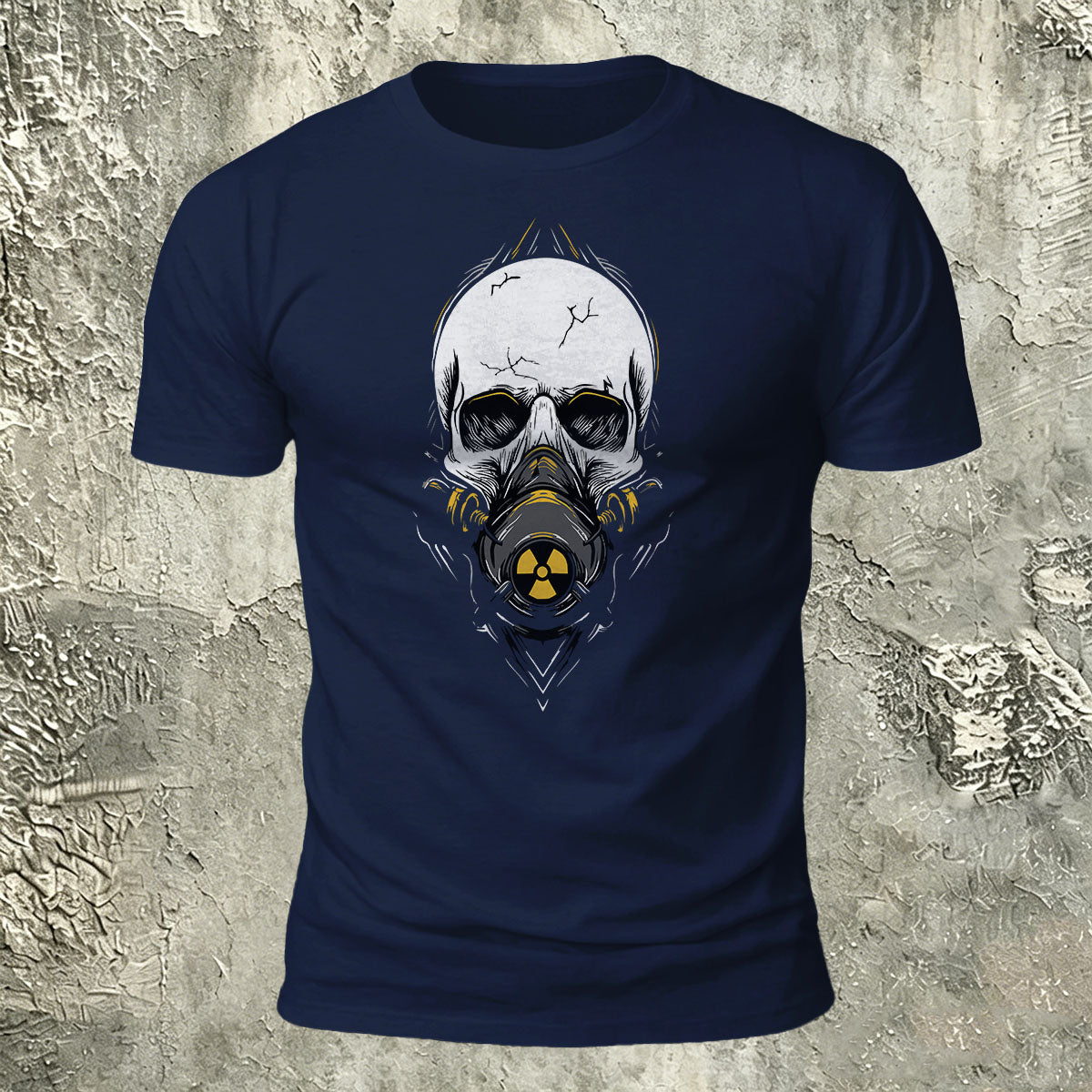 Gas Mask Skull Print Cotton Crew Neck T-Shirt Navy