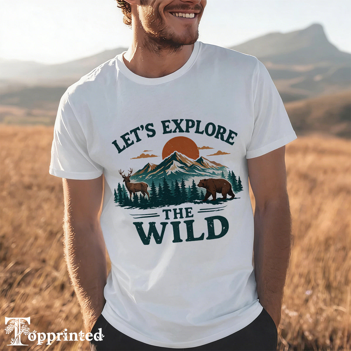 Men's Landscape Painting Print Cotton T-Shirt