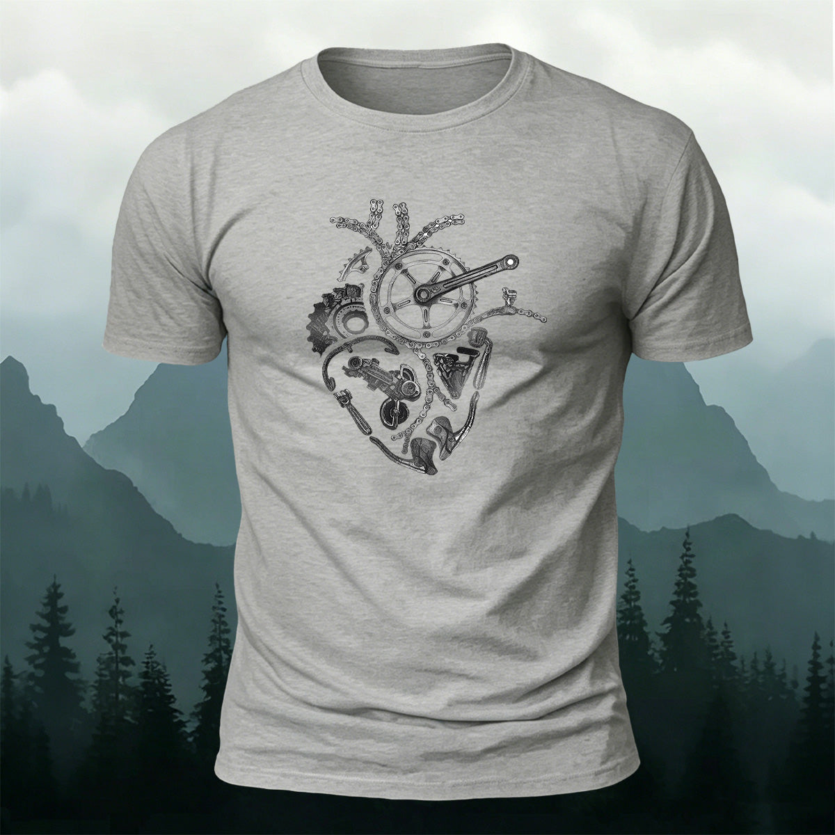 Musical Instruments and Hearts Fun Print Cotton T-Shirt Grey