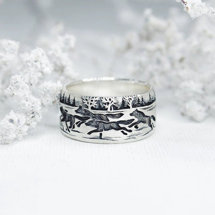 Forest Wolf Pack Retro Creative Fashion Ring