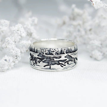 Forest Wolf Pack Retro Creative Fashion Ring