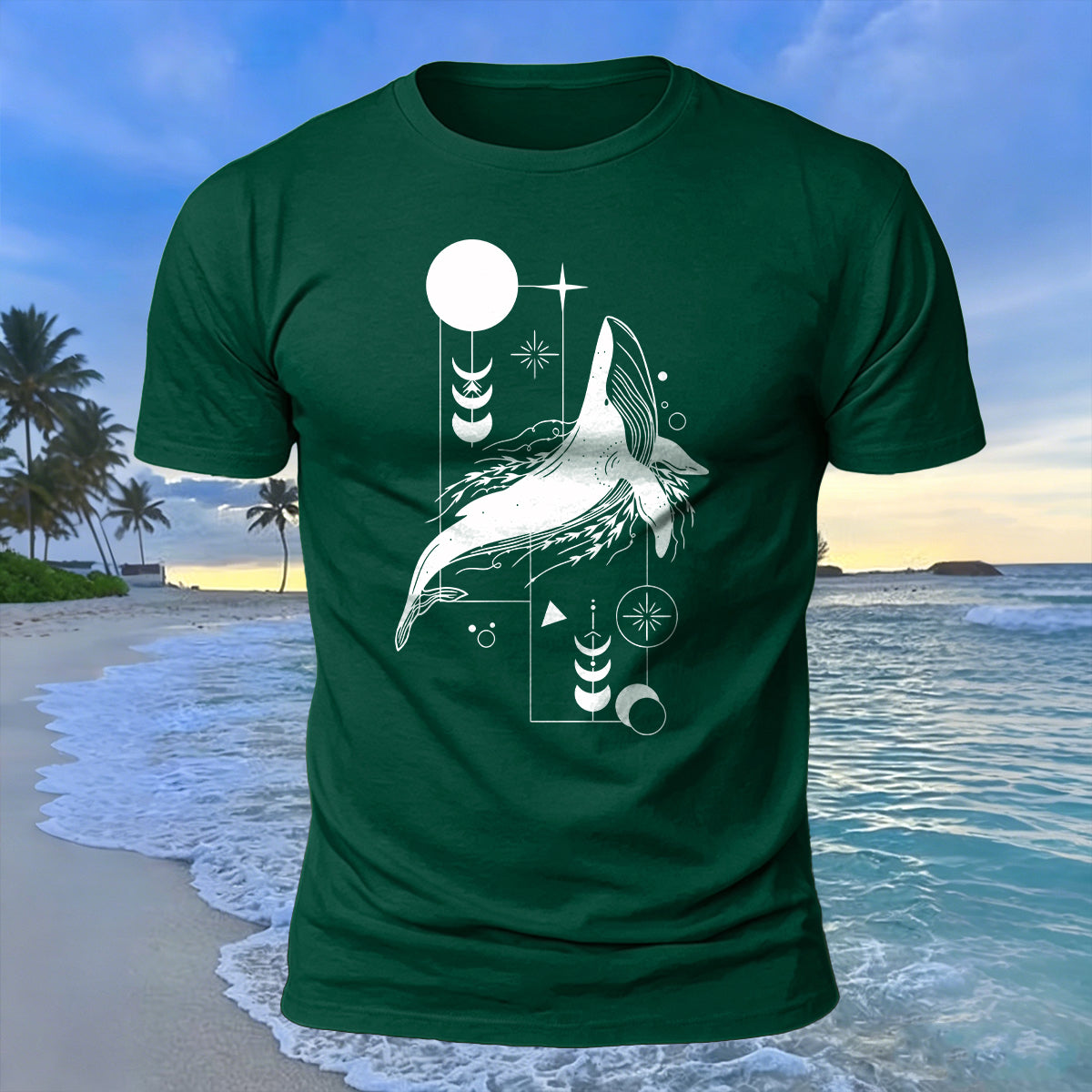 Whale Geometric Art Print 100% Cotton Casual T-Shirt