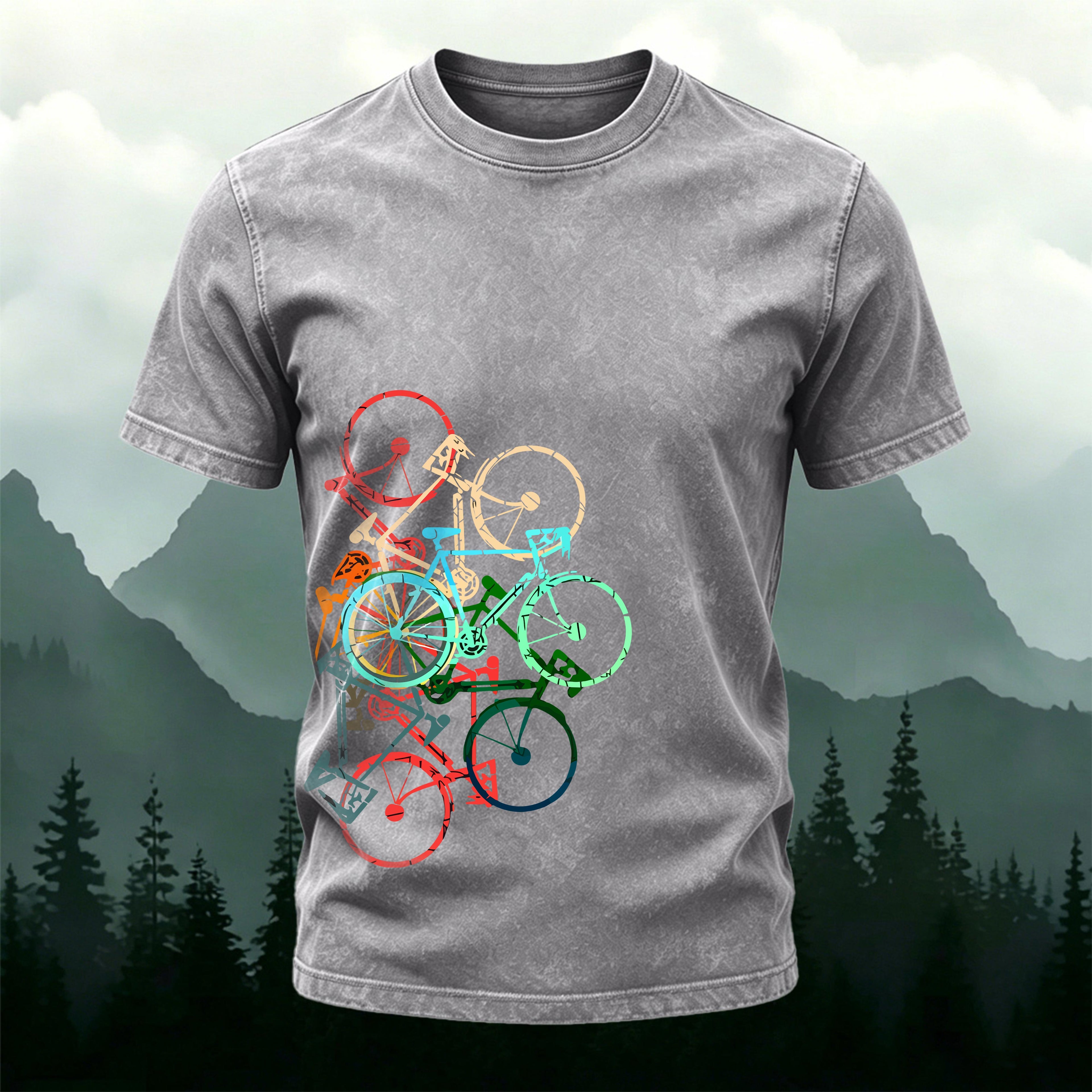 Colorful Bicycle Print Cycling Enthusiast T-Shirt